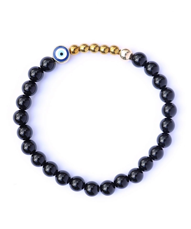 Ojo Bracelet Polished Black Agate – Gold