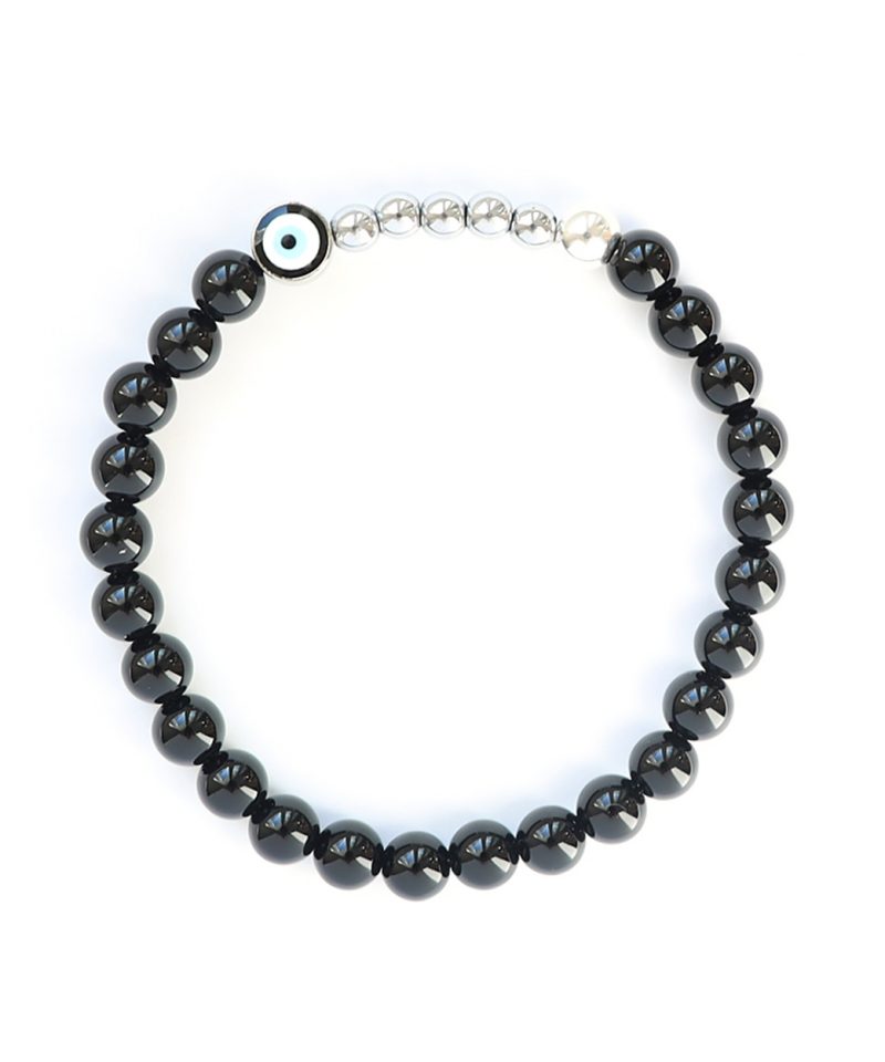 Ojo Bracelet Polished Black Agate – Silver